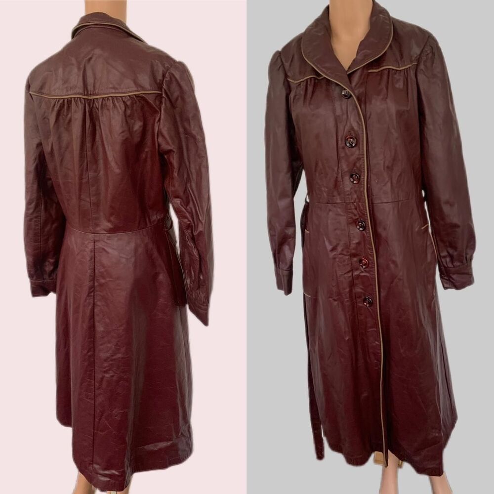Vintage 70s Leather Jacket Brown Burgundy Bermans